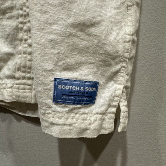 Scotch & Soda Button Up Top Linen Collared Short Sleeve Shirt White Men sz Large - Picture 3 of 7